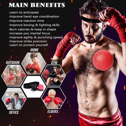 Boxing Reflex Ball Set - Includes 4 Different Balls and 2 Adjustable Headbands, Great for Reflex, Timing, Accuracy, Focus and Hand Eye Coordination Training for Boxing, MMA and Krav Mega