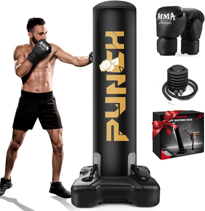 Standing Punching Bag for Adults Heavy Bag with Stand Inflatable Boxing Bags Freestanding Kickboxing Bag